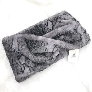 Fadivo NY Gray Black Reptile Print Faux Fur Infinity Cozy Neck Scarf NEW